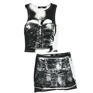 Jaded London Bodice Illusion Print Set Crop Tank and Skirt Women’s Size 0